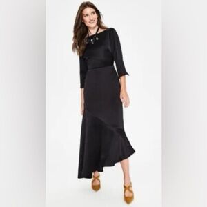 Boden Black‎ Satin Asymmetrical Hem Rebecca Midi Dress 16R